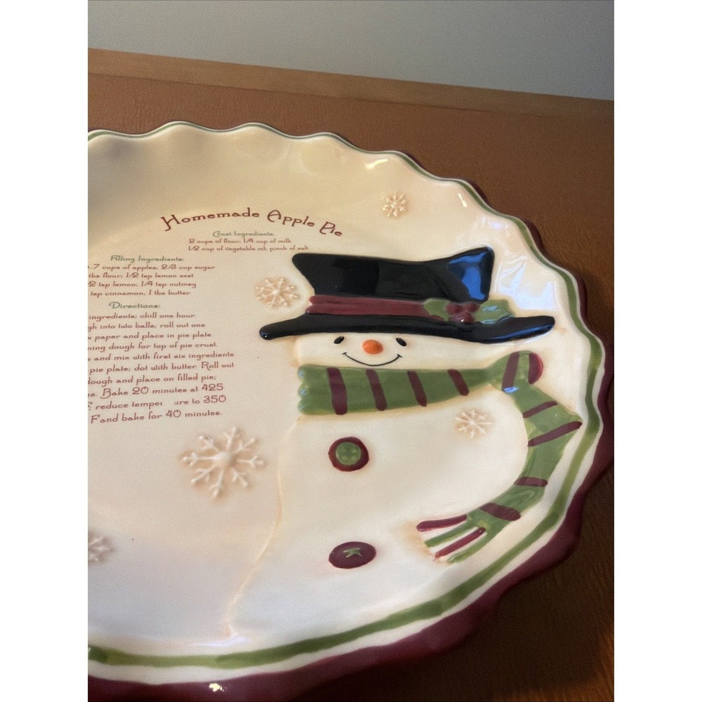 Vtg Russ‎ Berrie Homemade Apple Pie Recipe Pie Plate Snowman - Picture 9 of 9